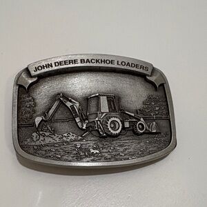 Spec Cast pewter John Deere belt buckle, backhoe loaders.